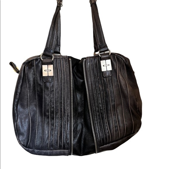 Tulah Ray Gray Distressed Leather Split Zip Satchel GUC - Picture 2 of 13